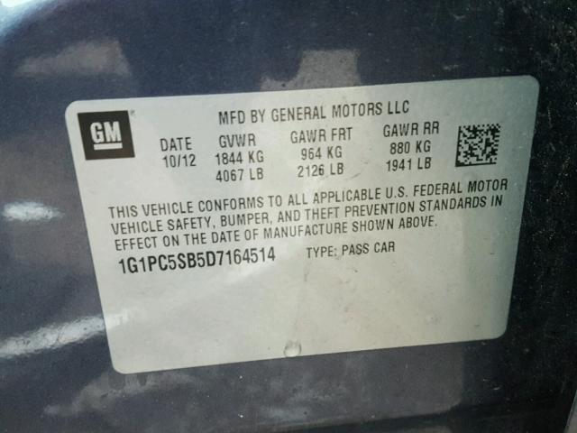 1G1PC5SB5D7164514 - 2013 CHEVROLET CRUZE LT GRAY photo 10