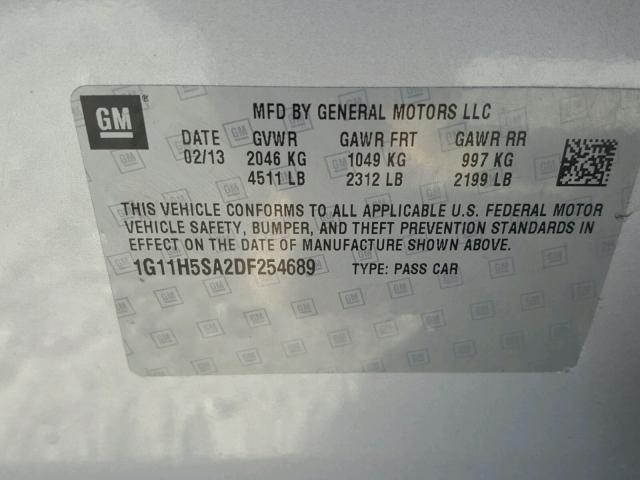 1G11H5SA2DF254689 - 2013 CHEVROLET MALIBU LTZ 银色 照片 10