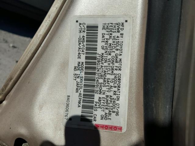 JT2BG12K3T0409132 - 1996 TOYOTA CAMRY DX GOLD photo 10