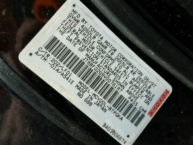 JT8BF22G9V0076187 - 1997 LEXUS ES 300 BLACK photo 10