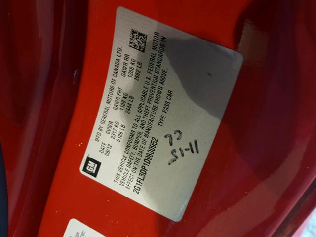 2G1FL3DP1D9800952 - 2013 CHEVROLET CAMARO ZL1 红色 照片 10