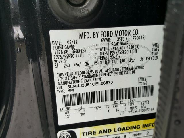 5LMJJ3J51CEL06573 - 2012 LINCOLN NAVIGATOR 黑色 照片 10