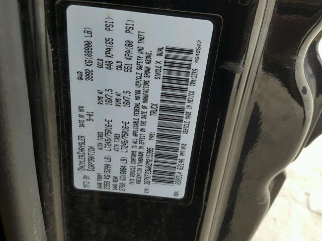 3B7KF23W02M215395 - 2002 DODGE RAM 2500 BLACK photo 10