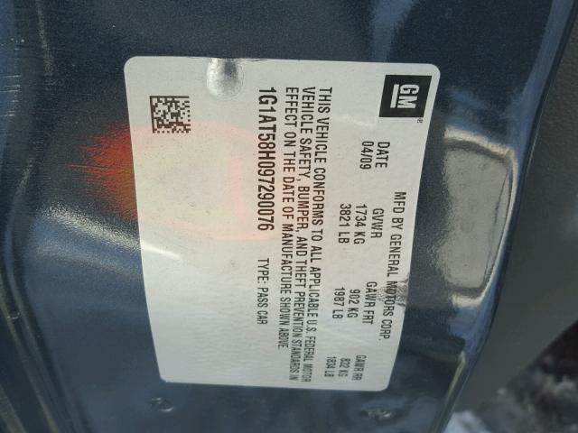 1G1AT58H097290076 - 2009 CHEVROLET COBALT LT BLACK photo 10