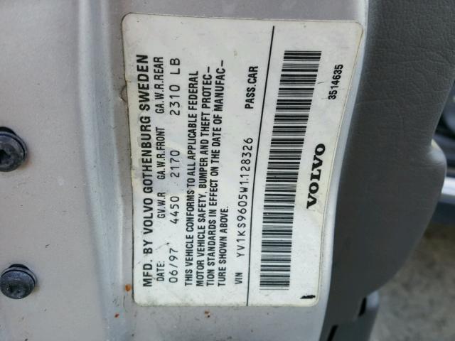 YV1KS9605W1128326 - 1998 VOLVO S90 Srebrny zdjęcie 10
