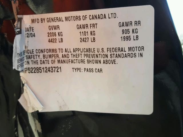 2G2WP522851243721 - 2005 PONTIAC GRAND PRIX BLACK photo 10