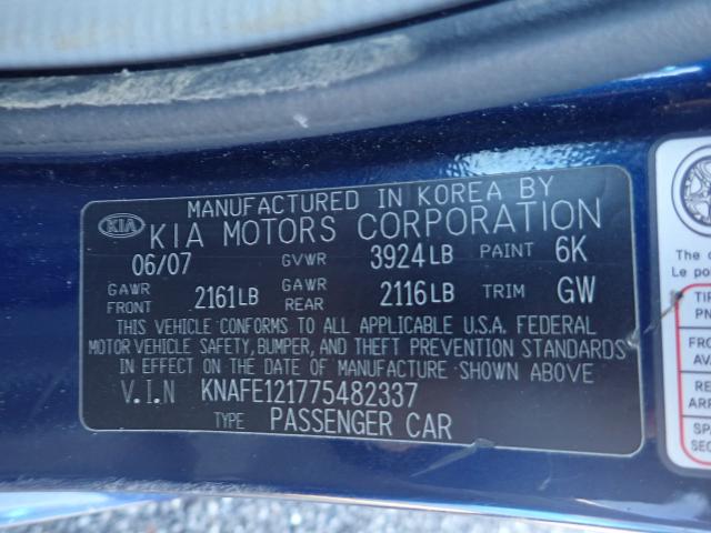 KNAFE121775482337 - 2007 KIA SPECTRA EX BLUE photo 10