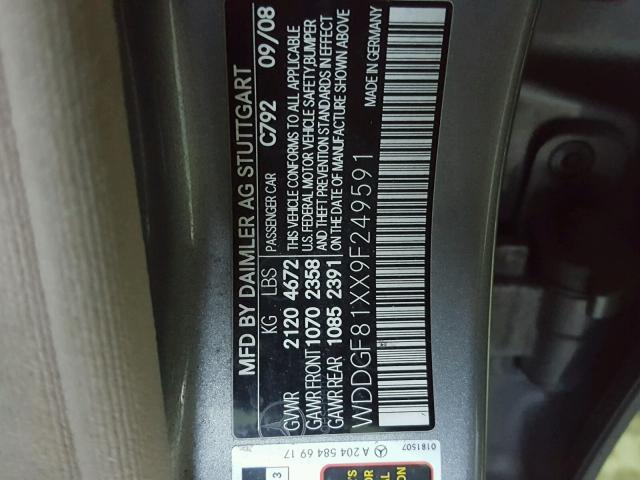 WDDGF81XX9F249591 - 2009 MERCEDES-BENZ C 300 4MAT SILVER photo 10