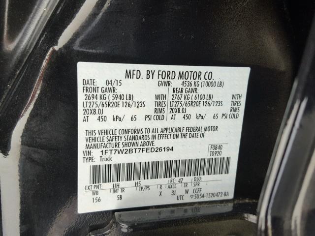 1FT7W2BT7FED26194 - 2015 FORD F250 SUPER BLUE photo 10