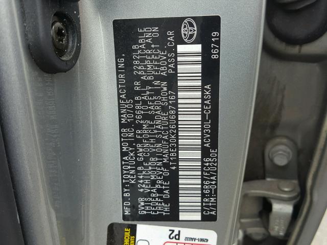 4T1BE30K26U687167 - 2006 TOYOTA CAMRY LE SILVER photo 10