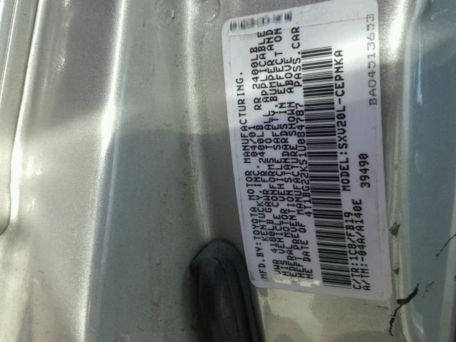 4T1BG22K51U084787 - 2001 TOYOTA CAMRY CE SILVER photo 10