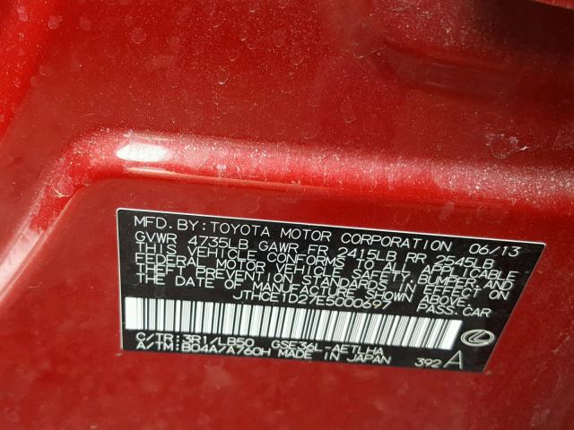 JTHCE1D27E5000697 - 2014 LEXUS IS 350 RED photo 10