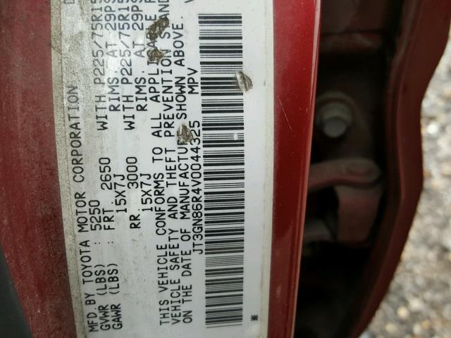 JT3GN86R4V0044325 - 1997 TOYOTA 4RUNNER SR RED photo 10