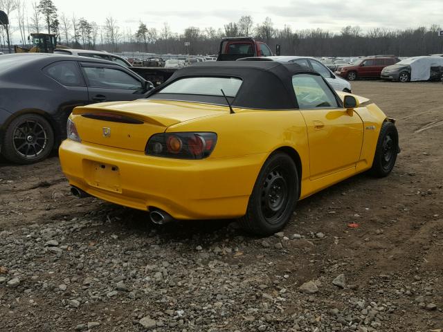 JHMAP214X4T005299 - 2004 HONDA S2000 YELLOW photo 4