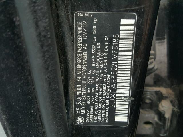 5UXFA53522LV73185 - 2002 BMW X5 3.0I BLACK photo 10