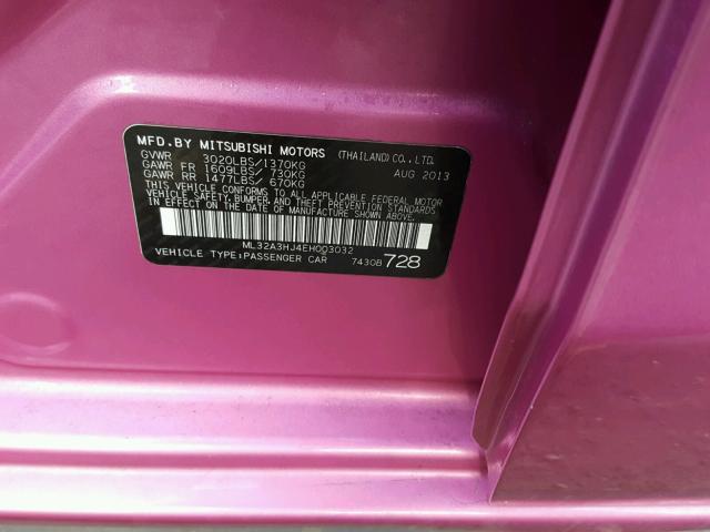 ML32A3HJ4EH003032 - 2014 MITSUBISHI MIRAGE DE PURPLE photo 10