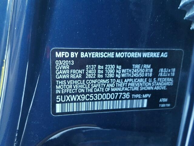 5UXWX9C53D0D07736 - 2013 BMW X3 XDRIVE2 BLUE photo 10