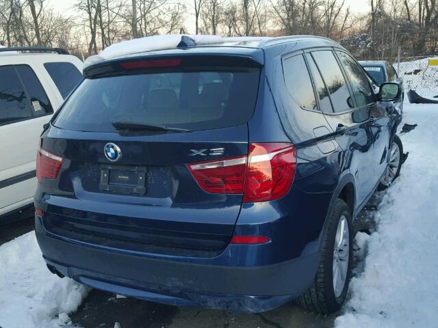 5UXWX9C53D0D07736 - 2013 BMW X3 XDRIVE2 BLUE photo 4