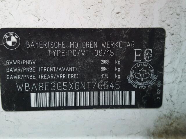 WBA8E3G5XGNT76545 - 2016 BMW 328 XI SUL WHITE photo 10