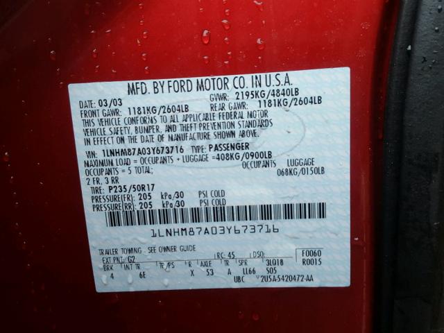 1LNHM87A03Y673716 - 2003 LINCOLN LS 红色 照片 10