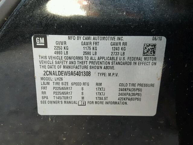 2CNALDEW9A6401308 - 2010 CHEVROLET EQUINOX LT BLACK photo 10