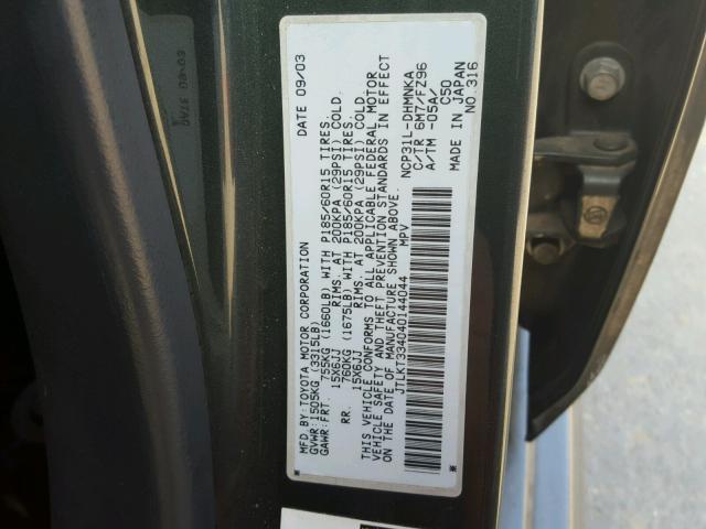 JTLKT334040144044 - 2004 TOYOTA SCION XB 灰色 照片 10