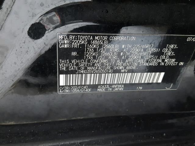 JTMBD35V265050140 - 2006 TOYOTA RAV4 BLACK photo 10