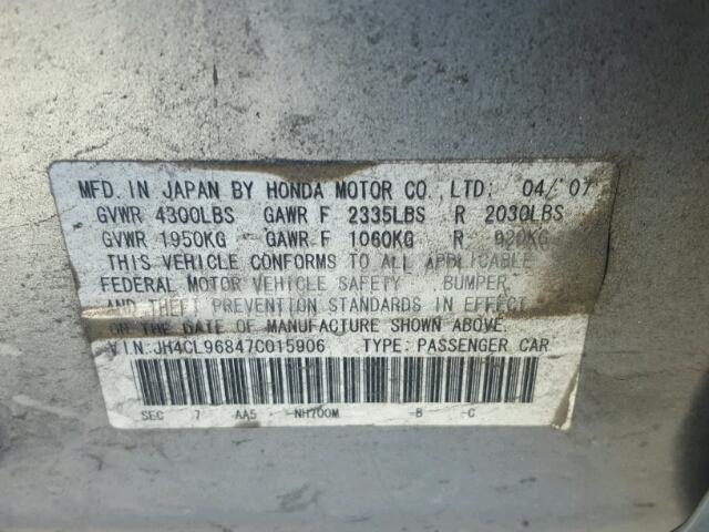 JH4CL96847C015906 - 2007 ACURA TSX SILVER photo 10