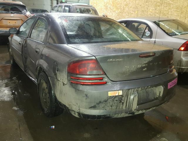 1B3EL46X54N407881 - 2004 DODGE STRATUS SX GRAY photo 3