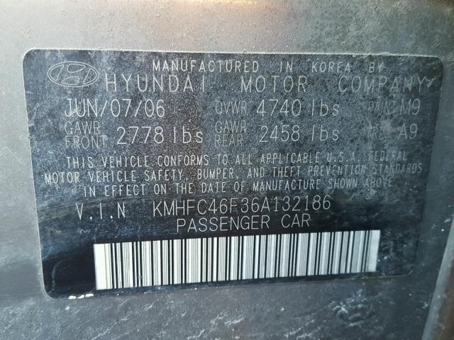 KMHFC46F36A132186 - 2006 HYUNDAI AZERA SE TEAL photo 10