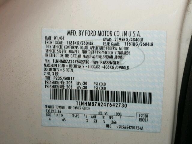 1LNHM87A24Y642730 - 2004 LINCOLN LS 白色 照片 10