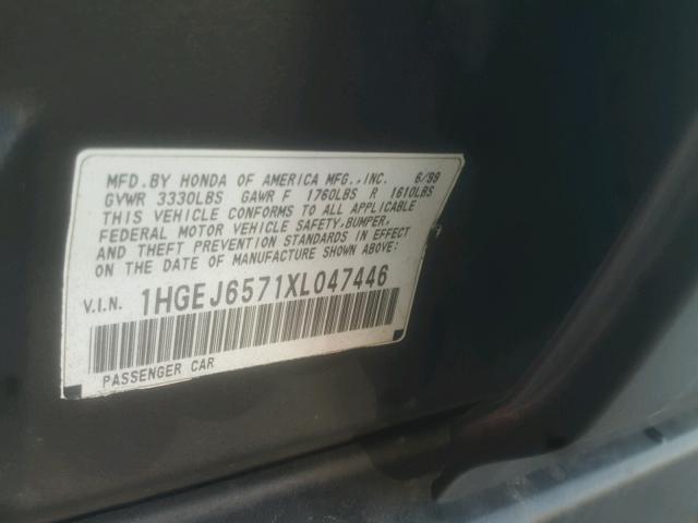 1HGEJ6571XL047446 - 1999 HONDA CIVIC LX BLACK photo 10