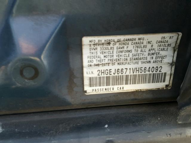 2HGEJ6671VH564092 - 1997 HONDA CIVIC LX BLUE photo 10