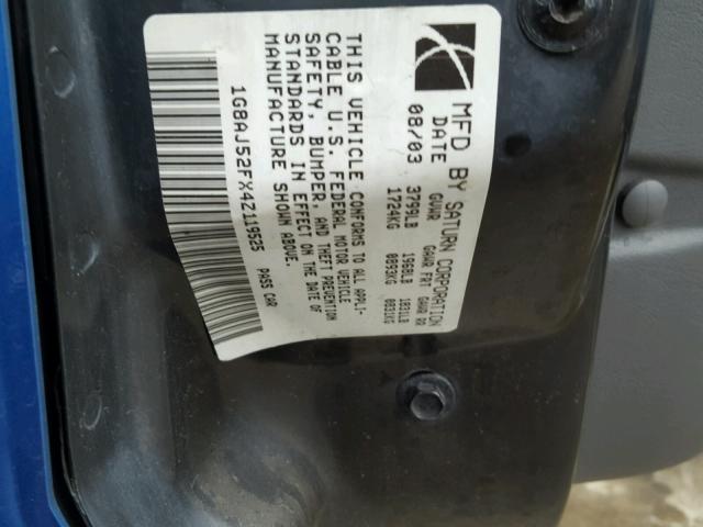 1G8AJ52FX4Z119525 - 2004 SATURN ION LEVEL BLUE photo 10