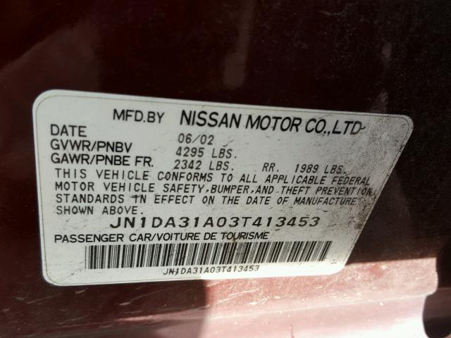 JN1DA31A03T413453 - 2003 NISSAN MAXIMA GLE MAROON photo 10