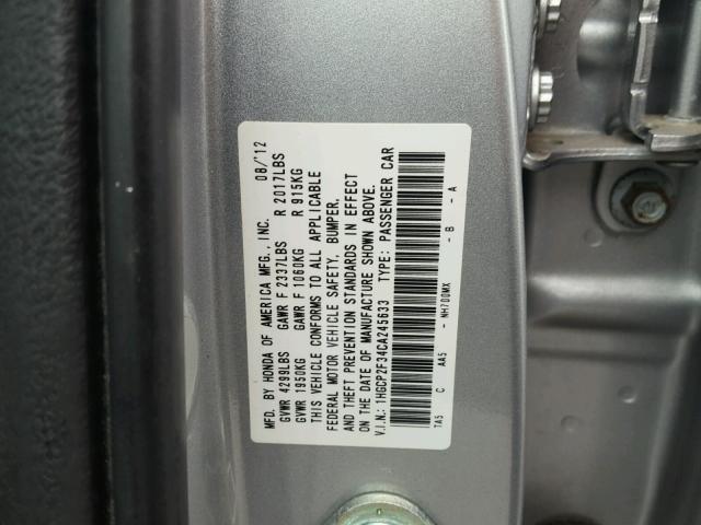 1HGCP2F34CA245633 - 2012 HONDA ACCORD LX SILVER photo 10