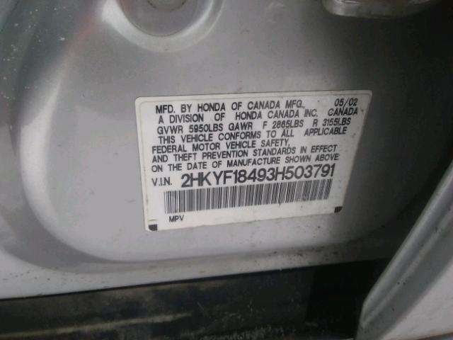 2HKYF18493H503791 - 2003 HONDA PILOT EX SILVER photo 10