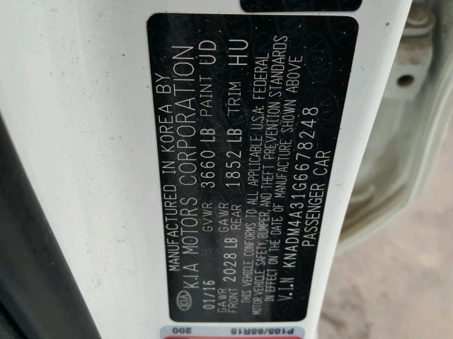 KNADM4A31G6678248 - 2016 KIA RIO LX Սպիտակ լուսանկար 10