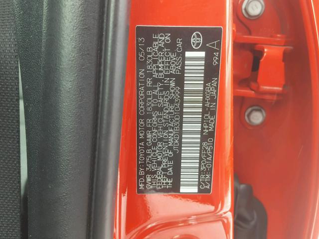 JTDKDTB30D1043999 - 2013 TOYOTA PRIUS C RED photo 10