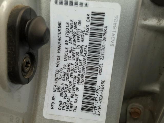 1NXBR32E96Z654274 - 2006 TOYOTA COROLLA CE SILVER photo 10