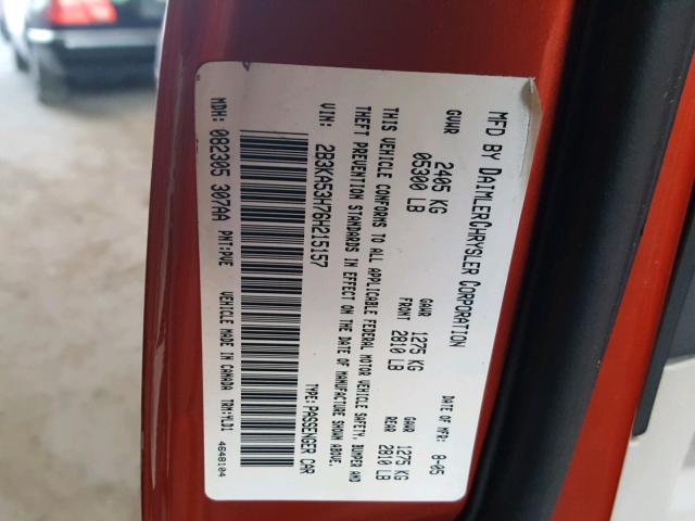 2B3KA53H76H215157 - 2006 DODGE CHARGER R/ ORANGE photo 10