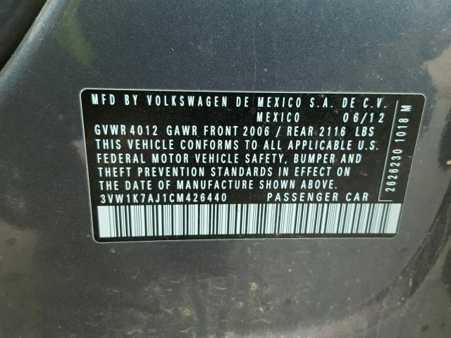 3VW1K7AJ1CM426440 - 2012 VOLKSWAGEN JETTA BASE 蓝色 照片 10