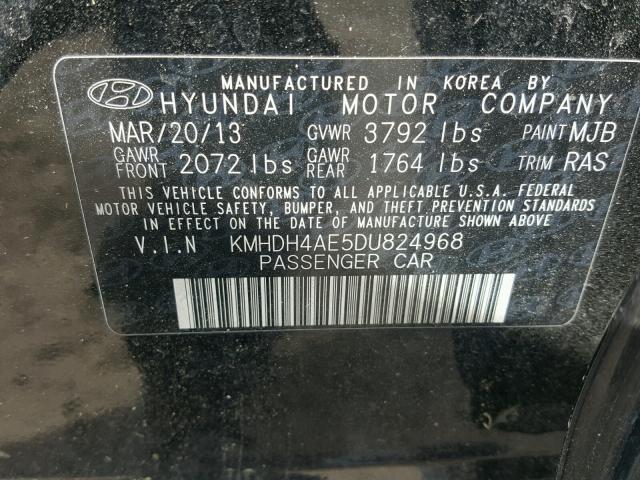 KMHDH4AE5DU824968 - 2013 HYUNDAI ELANTRA GL BLACK photo 10