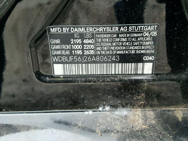 WDBUF56J26A806243 - 2006 MERCEDES-BENZ E 350 BLACK photo 10