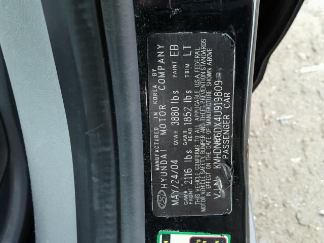 KMHDN46DX4U919809 - 2004 HYUNDAI ELANTRA GL BLACK photo 10