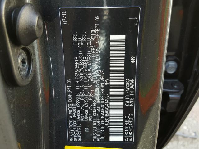 JTJBC1BA0A2414927 - 2010 LEXUS RX 450 CHARCOAL photo 10