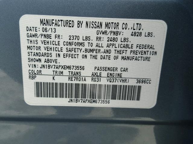 JN1BV7APXEM673556 - 2014 INFINITI Q50 BASE BLUE photo 10