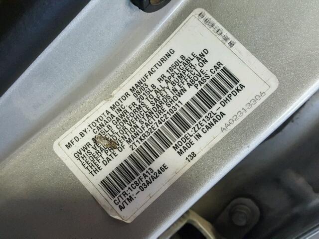 2T1KR32E74C210311 - 2004 TOYOTA MATRIX 银色 照片 10