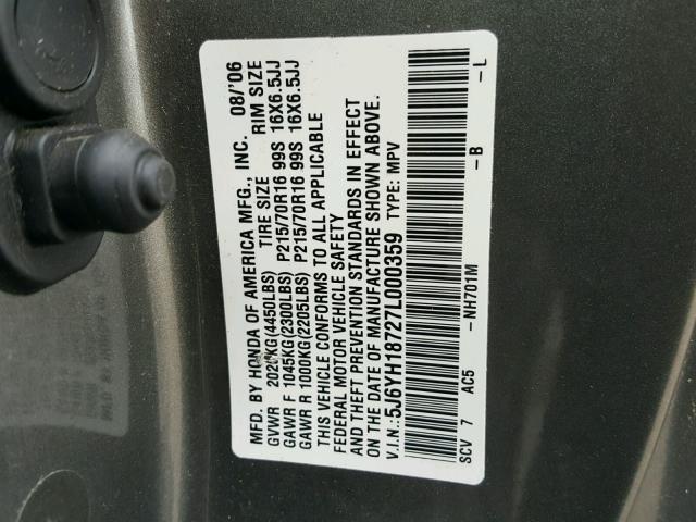 5J6YH18727L000359 - 2007 HONDA ELEMENT EX WHITE photo 10