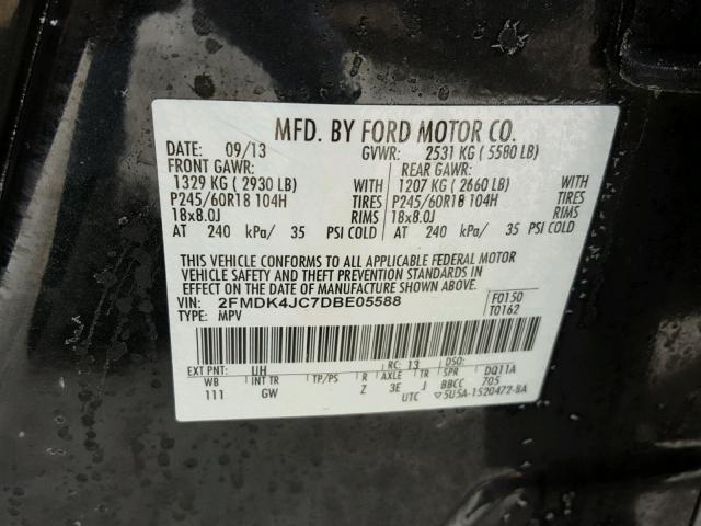 2FMDK4JC7DBE05588 - 2013 FORD EDGE SEL BLACK photo 10